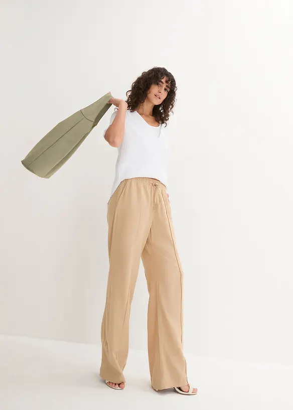 Pantaloni a palazzo in misto lino e viscosa leggero, bonprix
