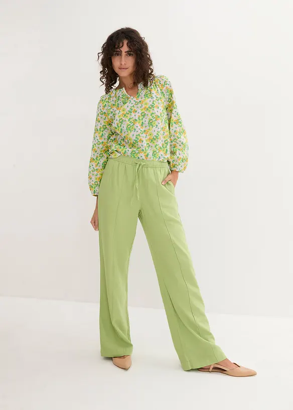 Pantaloni a palazzo in misto lino e viscosa leggero, bonprix
