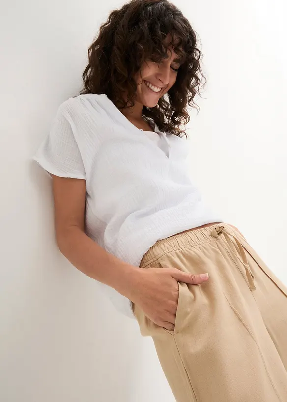 Pantaloni a palazzo in misto lino e viscosa leggero, bonprix