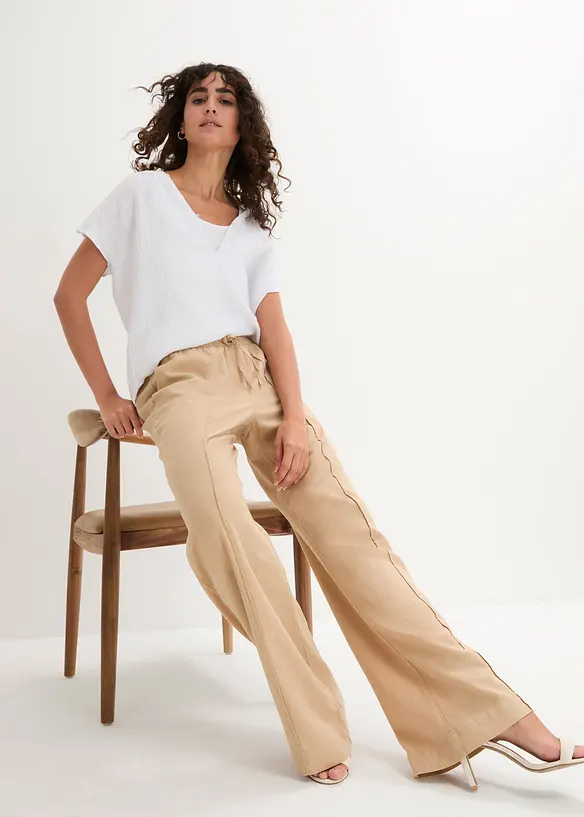 Pantaloni a palazzo in misto lino e viscosa leggero, bonprix