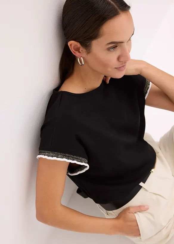 Maglia in puro cotone con finiture decorative, bonprix