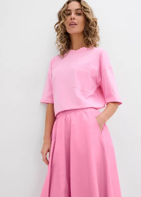 Gonna midi in misto cotone elasticizzato, bonprix