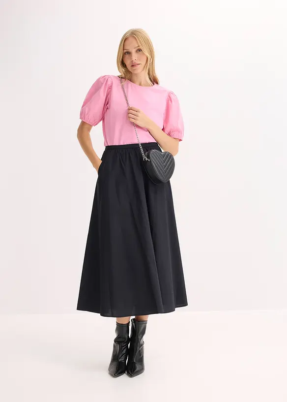 Gonna midi in misto cotone elasticizzato, bonprix