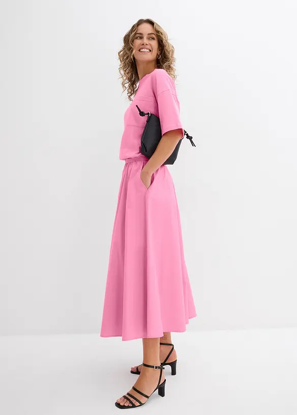 Gonna midi in misto cotone elasticizzato, bonprix