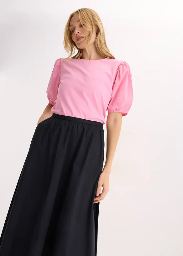 Gonna midi in misto cotone elasticizzato, bonprix