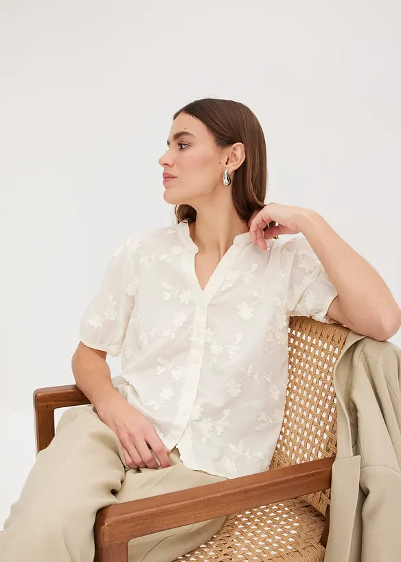 Blusa a maniche corte in puro cotone, bonprix