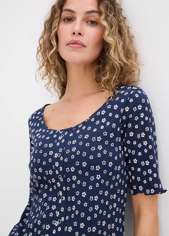 Maglia a costine a mezze maniche con stampa a fiori, bonprix