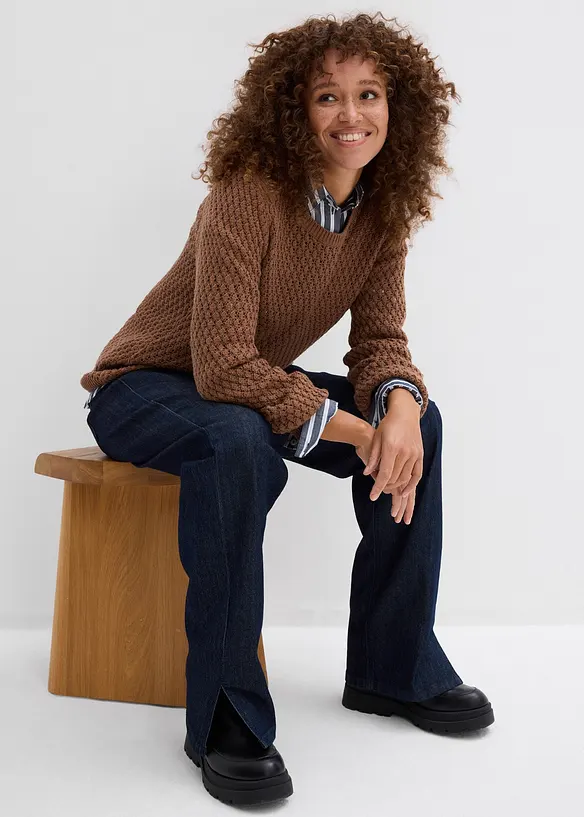 Maglione in maglia operata di misto cotone, bonprix