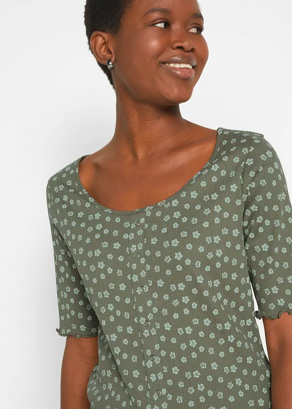 Maglia a costine a mezze maniche con stampa a fiori, bonprix