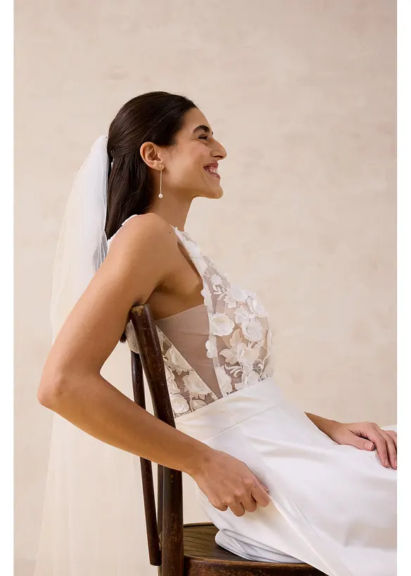 Abito da sposa in satin lucido con applicazione floreale, bonprix