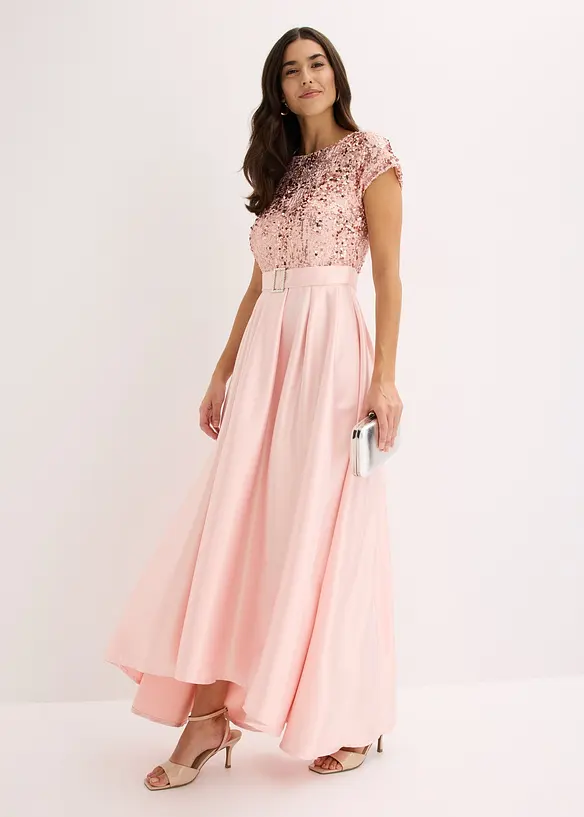 Abito lungo in satin lucido con paillettes, bonprix