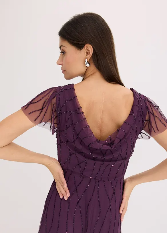 Abito lungo in tulle delicato con ricamo e perline, bonprix