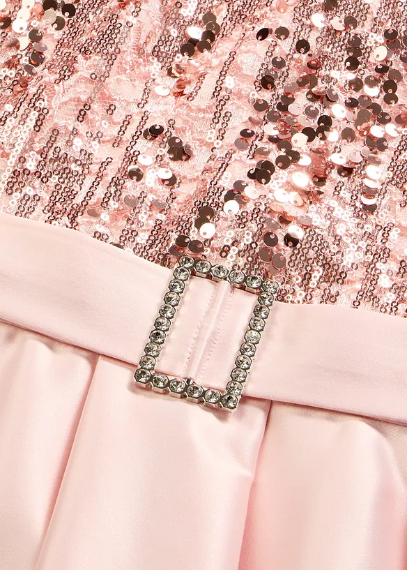 Abito lungo in satin lucido con paillettes, bonprix