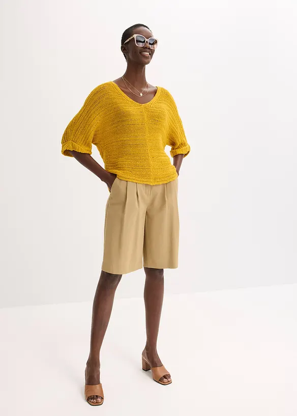 Maglione a mezze maniche in filato a fettuccia, bonprix