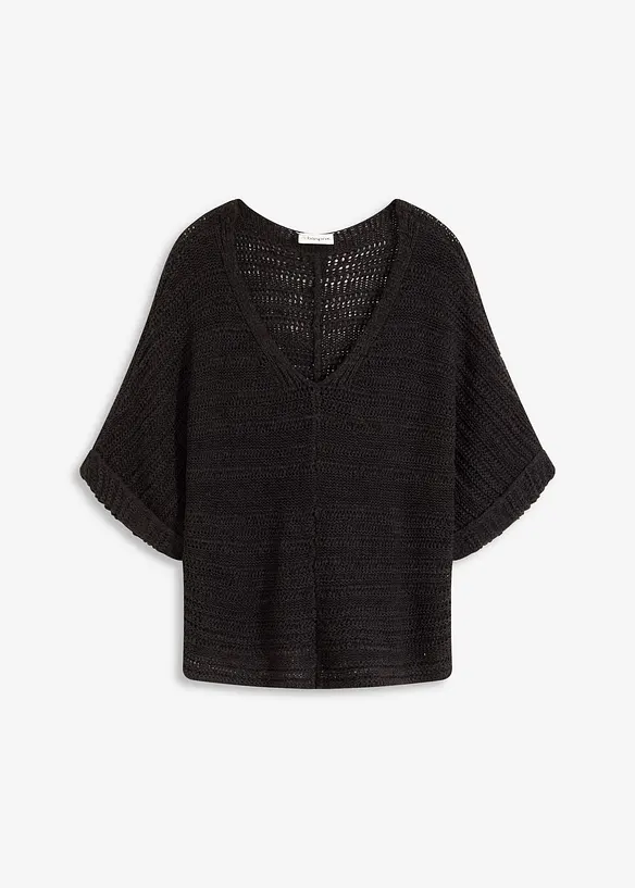 Maglione a mezze maniche in filato a fettuccia, bonprix