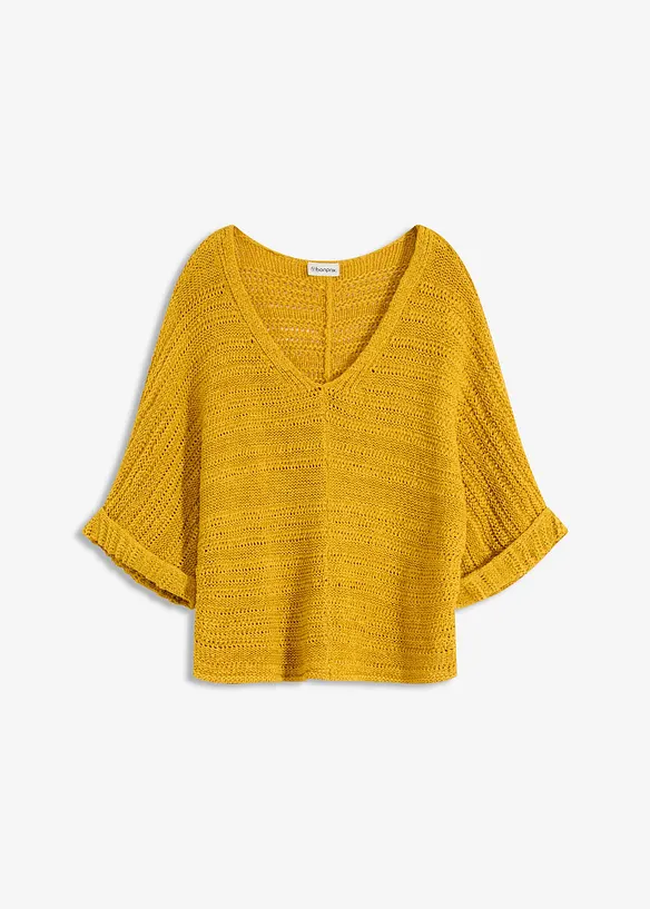 Maglione a mezze maniche in filato a fettuccia, bonprix