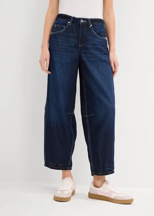 Jeans cropped a palloncino, vita media, bonprix