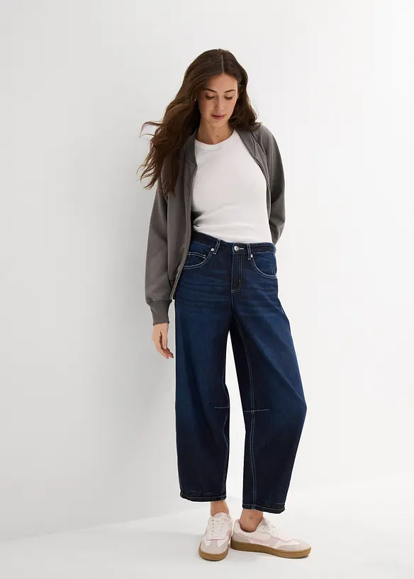 Jeans cropped a palloncino, vita media, bonprix