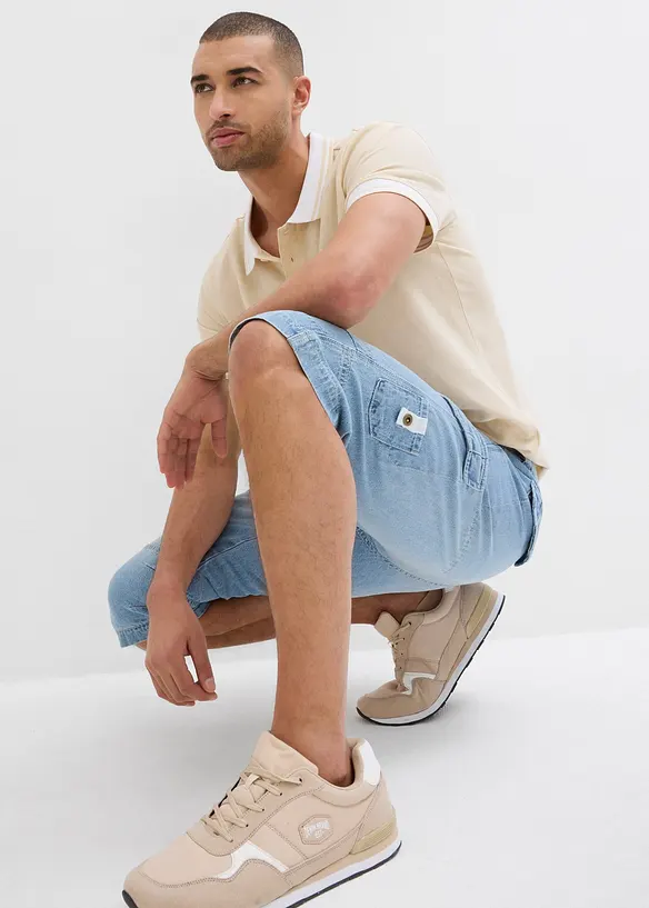 Bermuda cargo lunghi in denim elasticizzato leggero, relaxed fit, bonprix