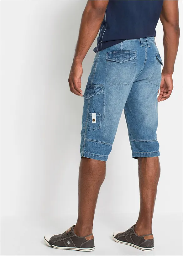 Bermuda cargo lunghi in denim elasticizzato leggero, relaxed fit, bonprix