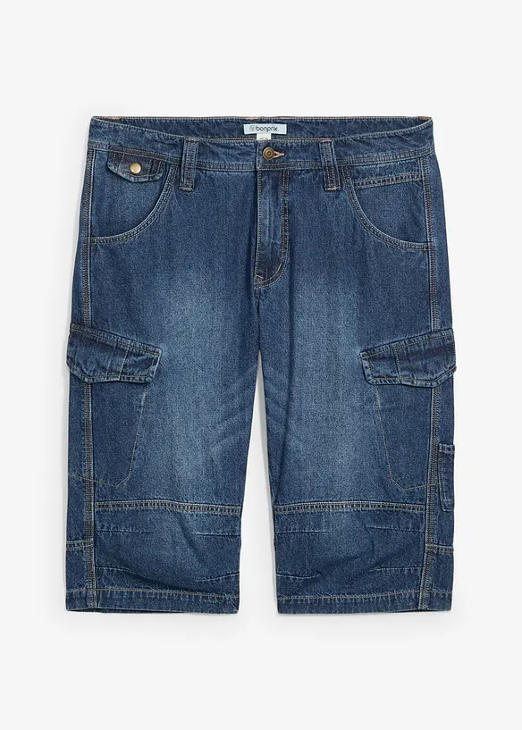 Bermuda cargo lunghi in denim elasticizzato leggero, relaxed fit, bonprix