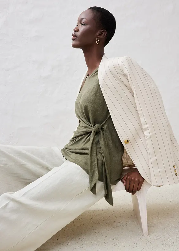 Maglia a portafoglio in puro lino, bonprix