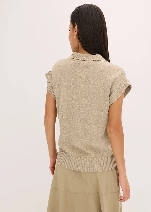 Maglione polo a maniche corte in misto cotone, bonprix