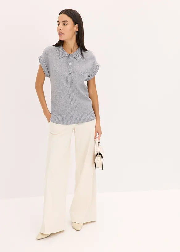 Maglione polo a maniche corte in misto cotone, bonprix