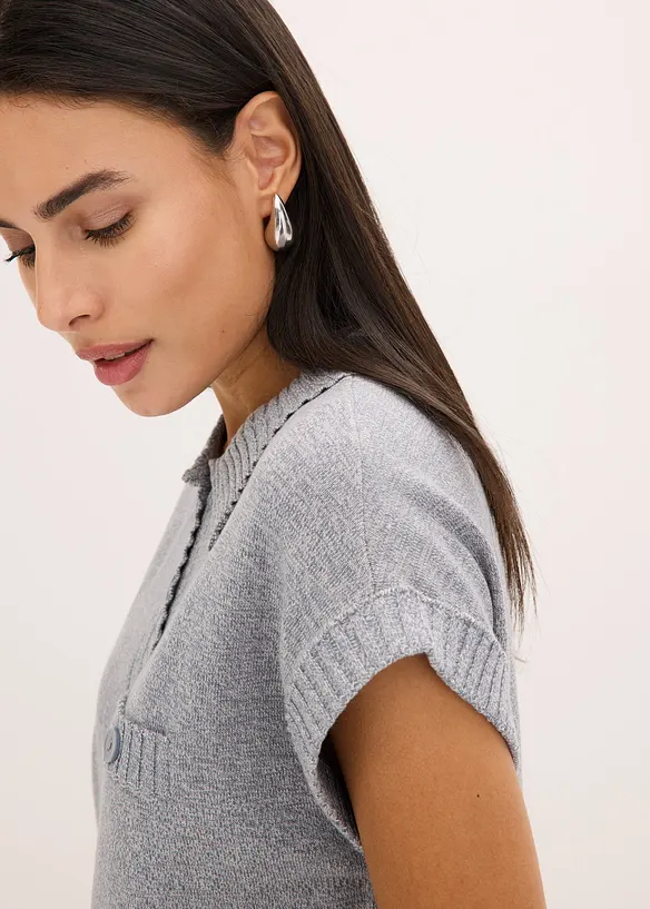 Maglione polo a maniche corte in misto cotone, bonprix