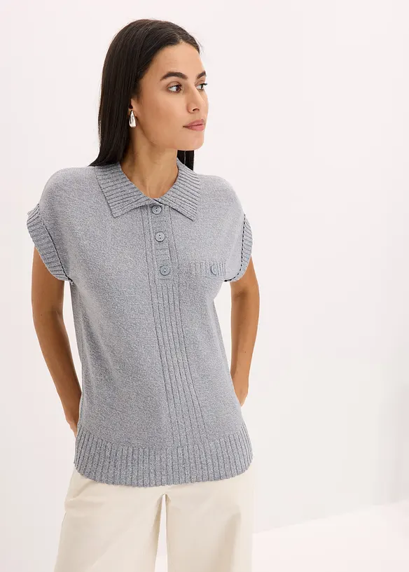 Maglione polo a maniche corte in misto cotone, bonprix