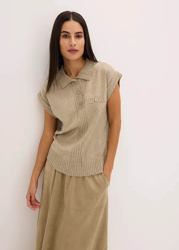 Maglione polo a maniche corte in misto cotone, bonprix