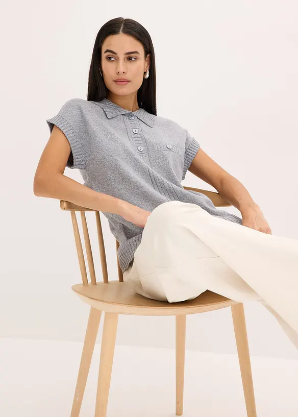 Maglione polo a maniche corte in misto cotone, bonprix