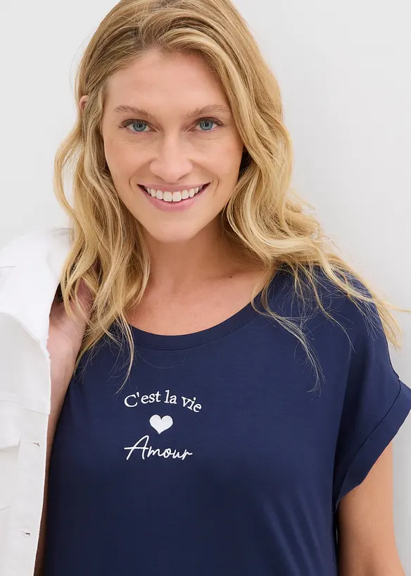 Abito di jersey con ricami in misto viscosa e elastan, bonprix