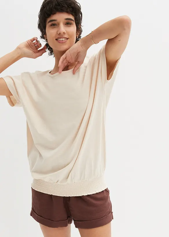 Maglia in filato fiammato di cotone biologico con fascia smock, bonprix