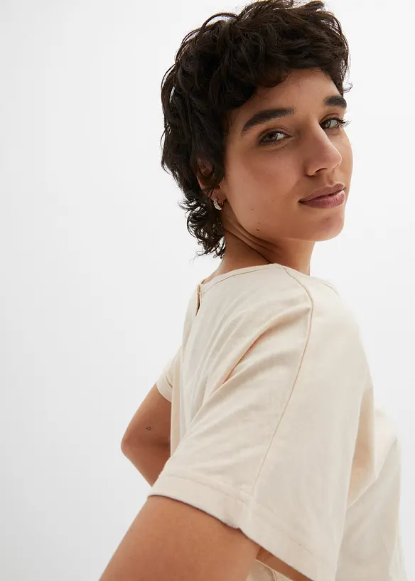 Maglia in filato fiammato di cotone biologico con fascia smock, bonprix