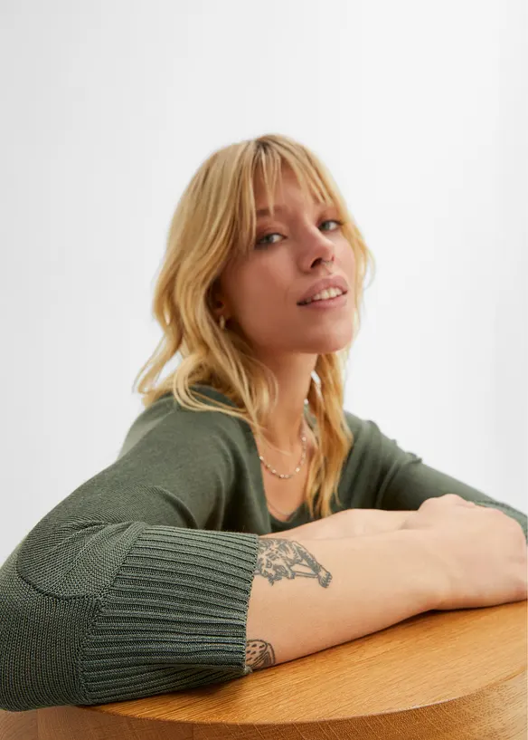 Maglione in filato fine con maniche a 3/4, bonprix