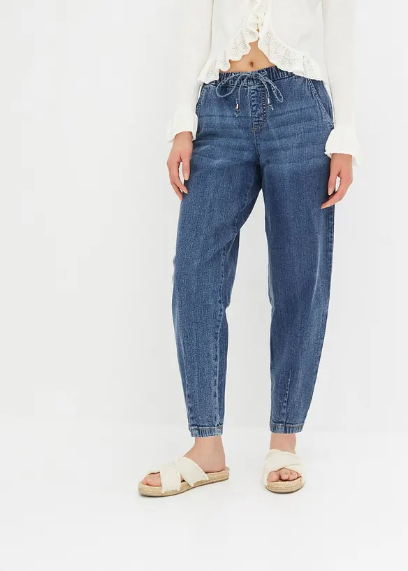 Jeans barrel shape con comodo elastico, vita media, bonprix