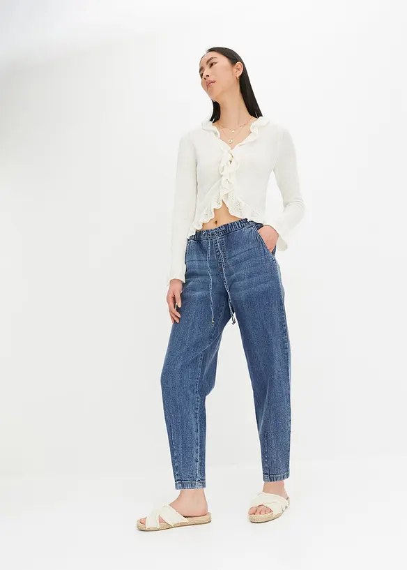Jeans barrel shape con comodo elastico, vita media, bonprix