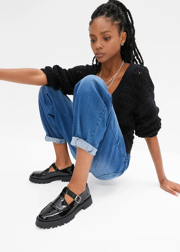 Jeans barrel shape in cotone biologico, vita alta, bonprix