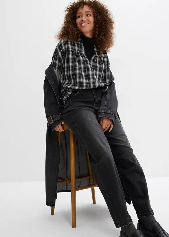 Jeans barrel shape in cotone biologico, vita alta, bonprix