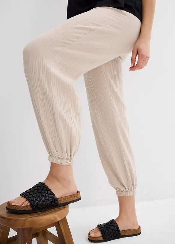 Pantaloni pr&eacute;maman 2 in 1 in mussola di puro cotone, bonprix