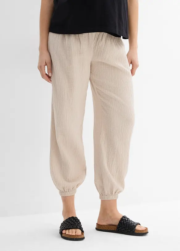 Pantaloni pr&eacute;maman 2 in 1 in mussola di puro cotone, bonprix