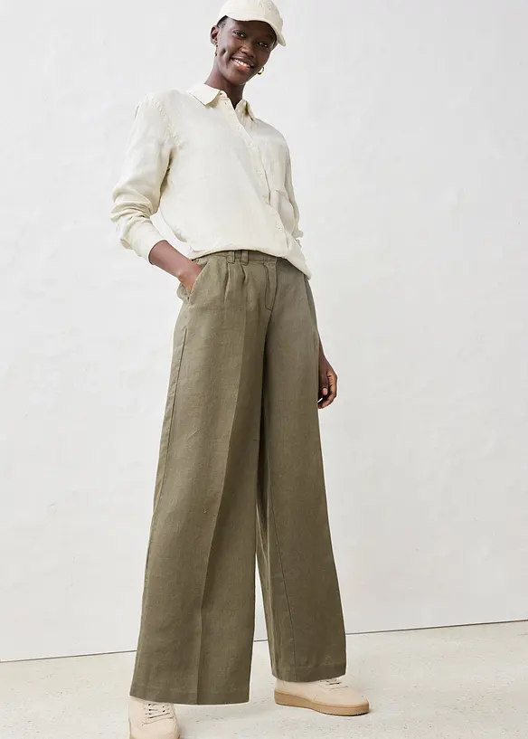 Pantaloni con pinces in puro lino, bonprix