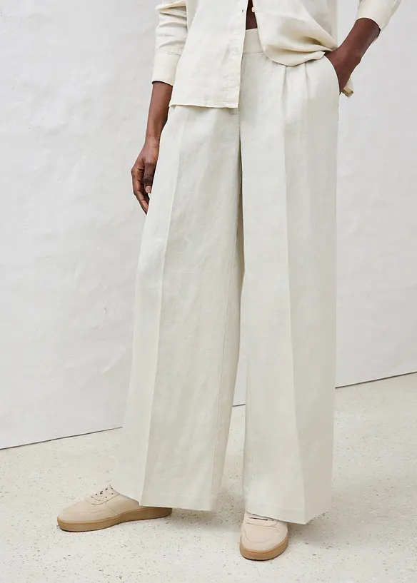 Pantaloni con pinces in puro lino, bonprix