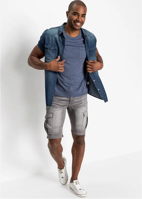 Camicia a maniche corte in jeans di puro cotone biologico, slim fit, bonprix