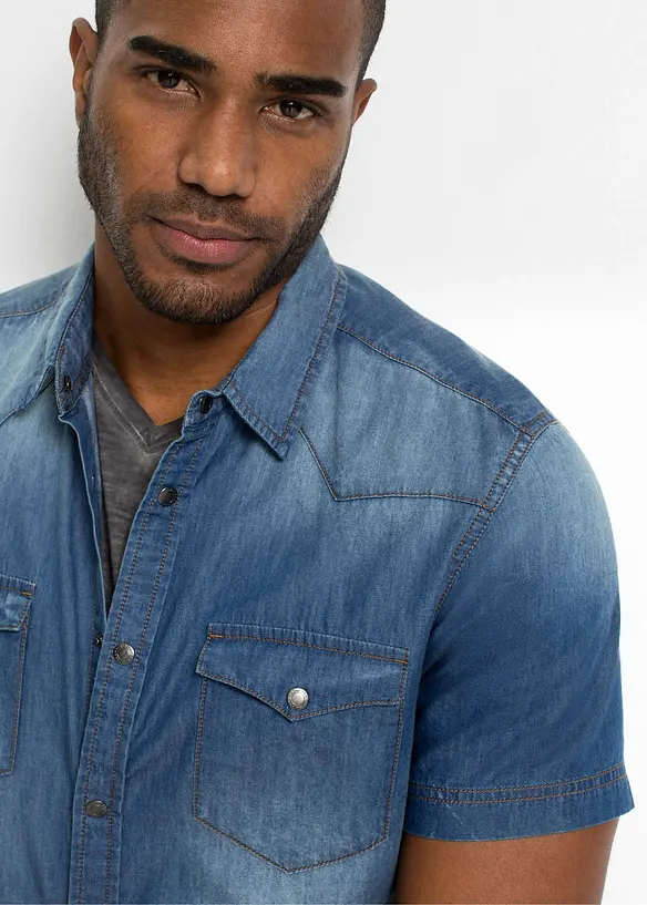 Camicia a maniche corte in jeans di puro cotone biologico, slim fit, bonprix