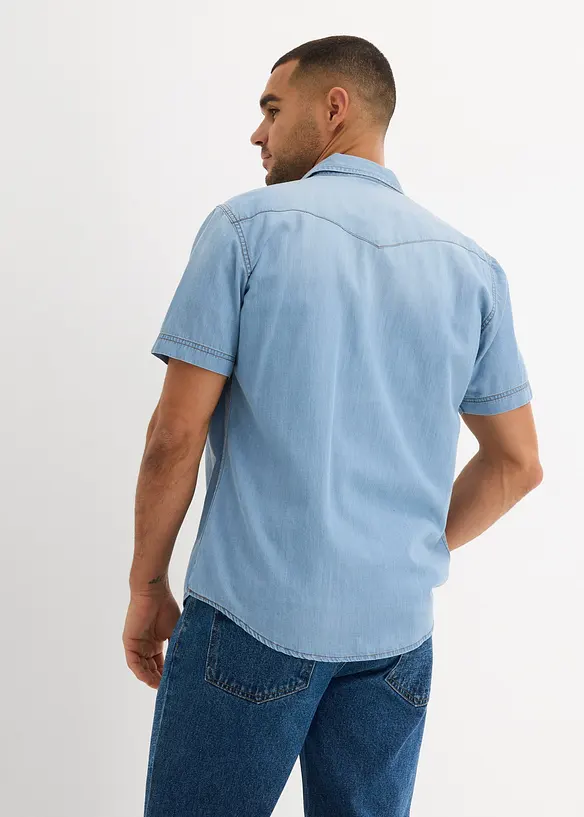 Camicia a maniche corte in jeans di puro cotone biologico, slim fit, bonprix