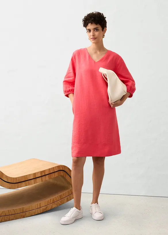 Abito in puro lino con maniche a 3/4, bonprix