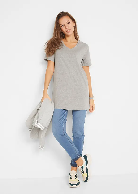 T-shirt lunga con scollo a V (pacco da 2), bonprix
