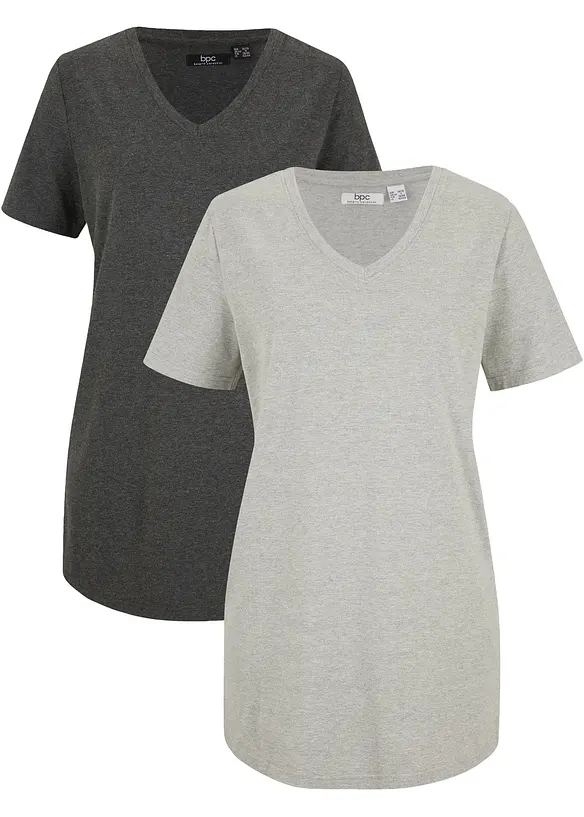 T-shirt lunga con scollo a V (pacco da 2), bonprix